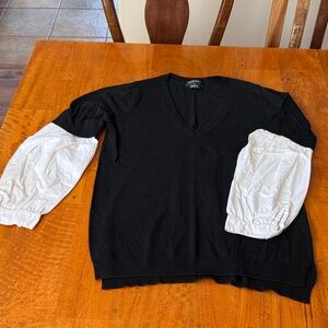 Trouve Black V-Neck Sweater with White Puff Sleeves